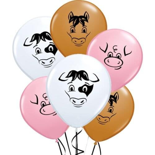10pcs 12inch Cow Horse Pig Head Helium Latex Balloons Farm Animal Jungle Theme Party Star Animal Pet Decor Supplies Balaos Toys