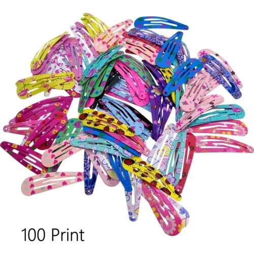 100 Pcs/Lot 2 Inch Foral Cartoon Print Barrettes for Girls' Hair Clips Kids Hairpin Hair Accessories PC016