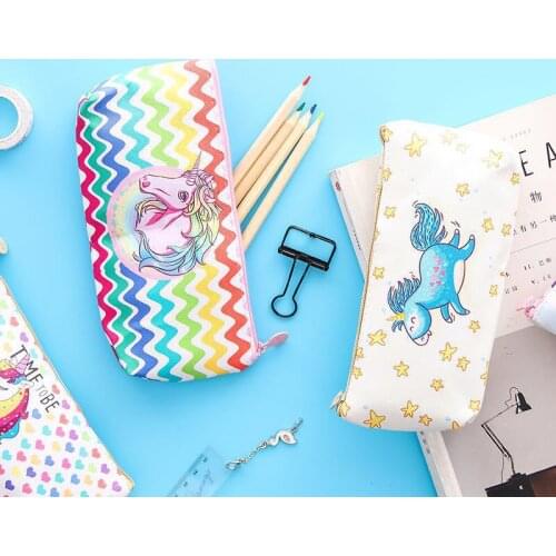 12pcs Kawaii Pen Case Cute Pencils Pouch Rainbow Unicorn Pencil Pouch for School Office Storage Stationary Supplies Gifts