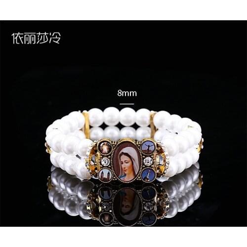 30 pieces / 8mm white imitation pearl Catholic bracelet religious rosary Catholic ladies bracelet wholesale jewelry beaded