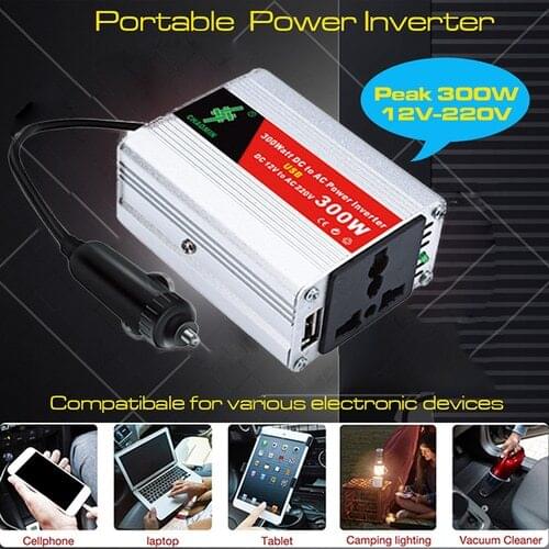 300W Car Solar Power Inverter Converter Adapter DC 12V to AC 220V with Charger+USB Ports For Household Appliances Outdoors