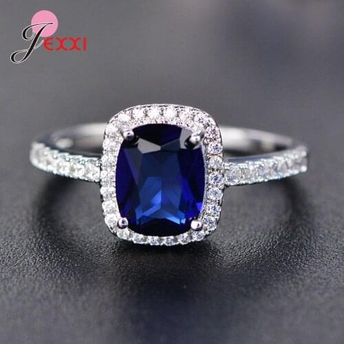 925 Sterling Silver Classic Engagement Ring Square Design AAA White Cubic Zirconia Female Women Wedding Band CZ Rings Jewelry