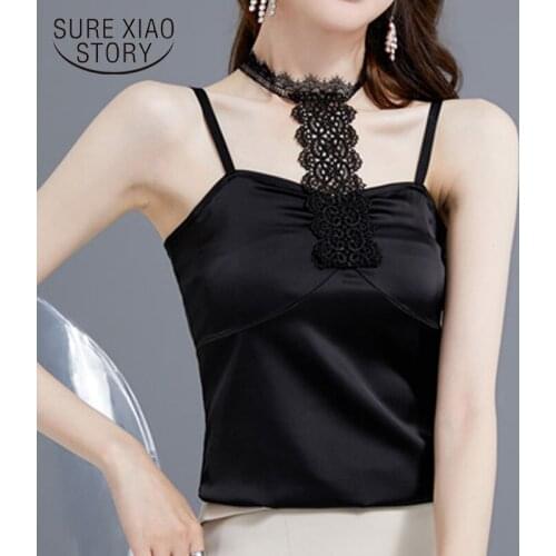 2020 Satin Strap Vest Female Sexy Lace Outer Wear Inner Primer Ladys Blouse Solid Color Summer Tops Women Chemisier Femme 9292