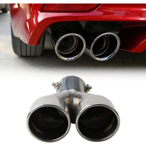 Bolt-on Dual Exhaust Tip Rolled Stainless Steel Square End One Change Two Double Edge Cut Bent Tailpipe Tip 3 inch Inlet