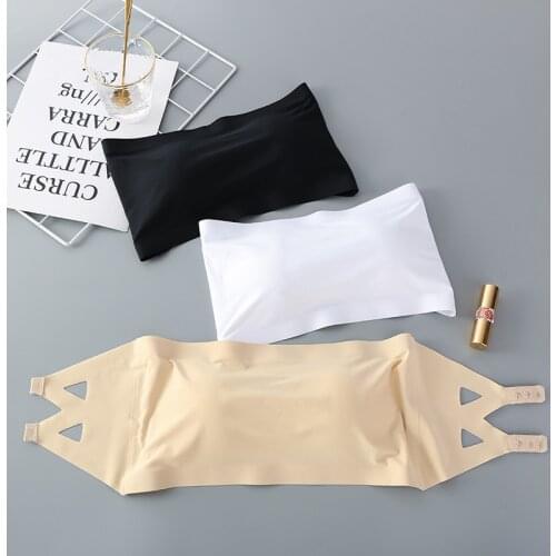 Ice Silk Bra Strapless Beauty Back Seamless Wrapped Three Hooks Girls Paded Bralette Soft Seamless Push-up Lingerie Underwear