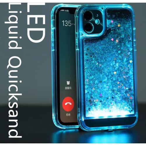 LED Liquid Quicksand Bling Glitter Phone Cases For iPhone 12 11 Pro Max XS MAX X XR 6 6S 8 7 Plus 5 5S SE Water Shine Silicon