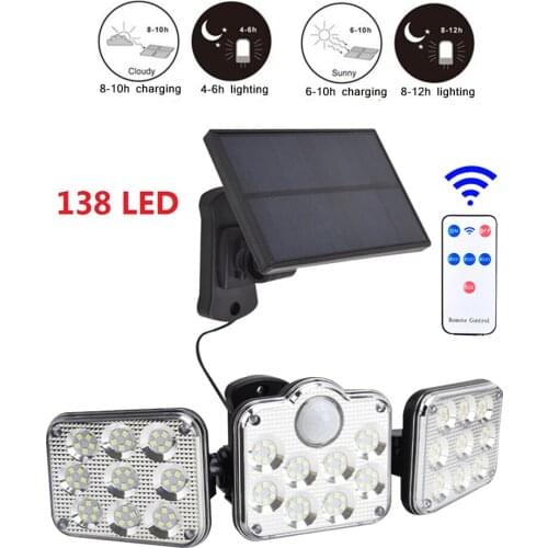 138 led seperable remote PIR Motion Sensor Sunlight Solar Energy Street light Yard Path Home Garden Solar Powered lamp Wall Ligh