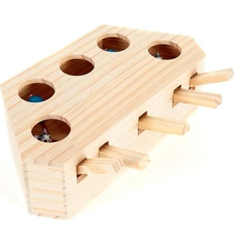 Cat Toy Funny Whack a Mole Game 5 Holes Hunt Mouse Toy Interactive Kitten Fidget Toy Cat Accessories Natural Wooden Toy for Cats