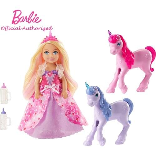 Barbie Doll Chelsea Series Original Kids Toy Dreamtopia Unicorn Baby Care Playset Pretend Funny Doll GJK17 For Birthday Gift