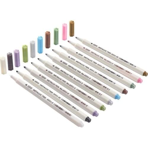 Artist markers pen,10 Set of Metallic Colors Brush Pens with Felt and Fine Tip
