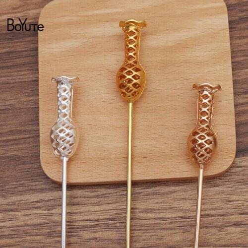 BoYuTe (10 Pieces/Lot) 120*2.5MM Metal Iron Hair Stick Welding 40*14.5MM Alloy Vase Diy Antique Chinese Clothing Accessories