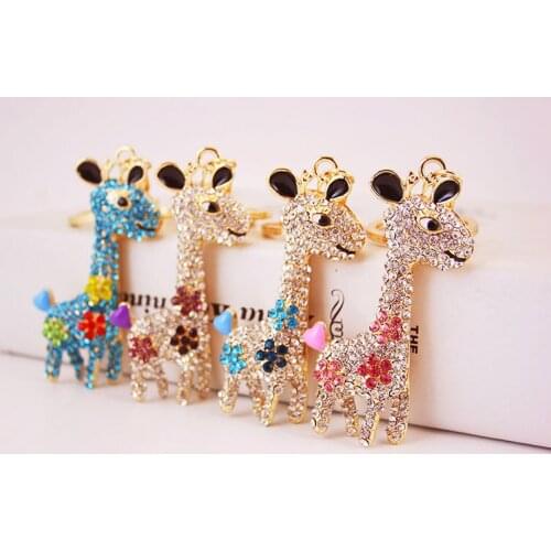 Cute Rhinestone Crystal Animal Giraffe Fashion Keychain Cute Sparkling Metal Key Ring Holder Accessories For Women Girls Bag