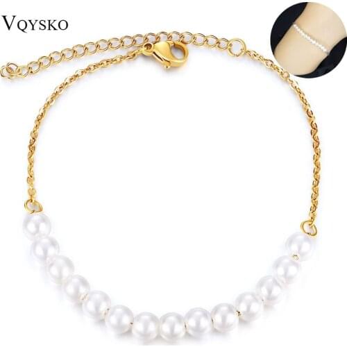 Trendy White Pearl Charm Bracelets For Women Girls Bohemia Stainless Steel Link & Chain Beach Bracelet gift