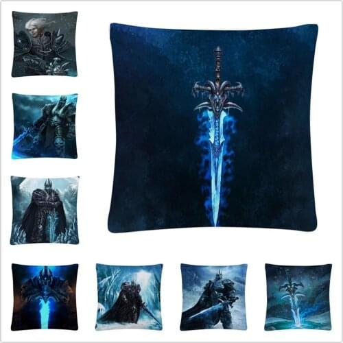WOW Alsace Lich King Cartoon Pattern Soft Short Plush Cushion Cover Pillow Case for Home Sofa Car Decor Pillowcase 45X45cm
