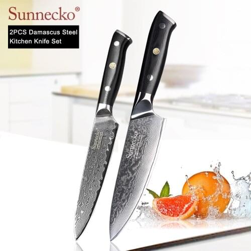 SUNNECKO 2PCS Kitchen Knives Set 6.5'' Chef 5'' Utility Knife Damascus Japanese VG10 Steel Blade Cut Cooking Knives G10 Handle