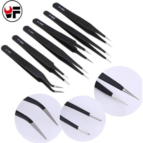 6pcs Precision Tweezers Set Stainless Steel Anti-Static Tweezer Portable Resists Corrosion Repair Hand Tool Solder Station DN144