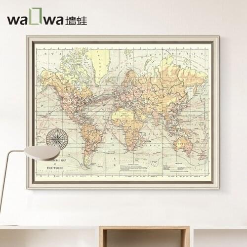 The frog wall map of the world study decorative painting Retro Modern office painting giant Framed Art Museum mural painting