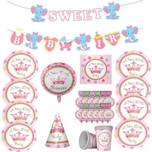 New Arrival Pink Princess Crown Them Baby Girls Shower Decoration Supplies Set Childrens Toys Paper Straws Napkins Plates Cups