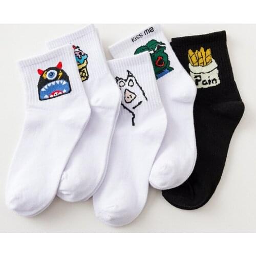 New Korea Novelty women Cotton Socks Funny Frog Ice Cream One-eyed Pattern Creative Harajuku Novelty White Funny Girl Socks