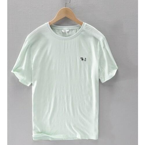 New style linen brand t shirt men embroidery summer t shirts for men casual fashion t-shirt mens o-neck white tshirt male camisa