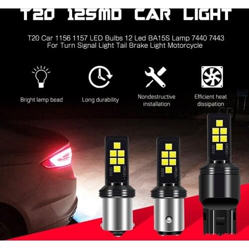 New T20 Car 1156 1157 LED Bulbs 12 Led BA15S Lamp 7440 7443 for Turn Signal Light Tail Brake Light Motorcycle Led Lights for Car