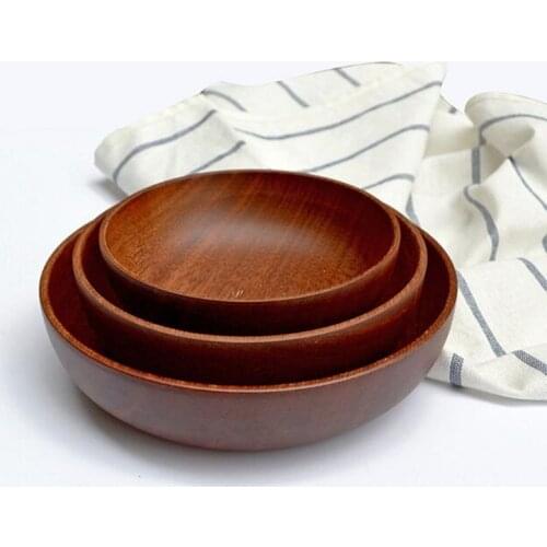 Flat wooden bowl Japanese style kitchen tool tableware woo solid wooden bowl fruit tray salad bowl for desserts plates tan