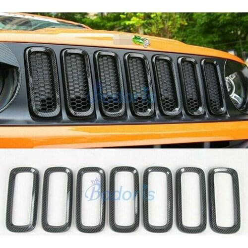 Fit For Jeep Renegade 2016-2017 Carbon Fiber style Color Front Grille Trims Car Styling 7pcs