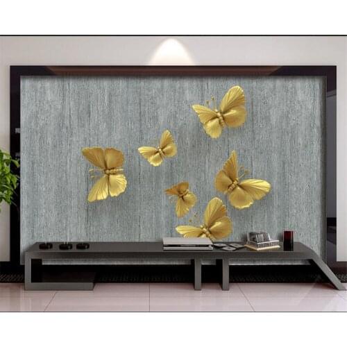 Custom wallpaper HD golden 3D stereo butterfly brick wall home background decoration wall painting 3d wallpaper