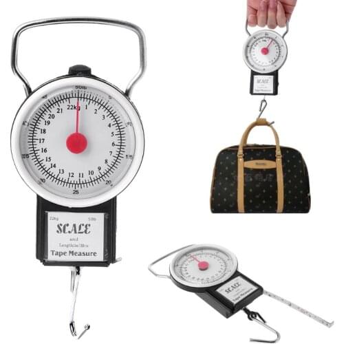 22kg/50lb Portable Hanging Scale Balance Fish Hook Weighing Balance Kitchen With Measuring Tape Measure Fishing Scales 964E