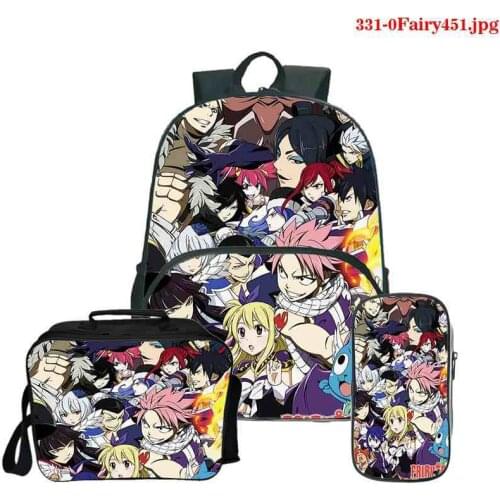 Fairy Tail 3Pcs/Sets Backpack hip hop for Students Boy Girls Schoolbags Pencil Case 3d print Bags Back to School Casaul Backpack