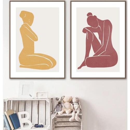 Nordic Home Decor Yellow And Red Abstract Woman Body Art Canvas Painting Posters And Prints Line Wall Pictures For Living Room