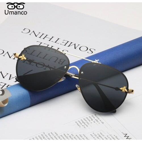 Umanco Retro Gold Frame Bee Sunglasses Women Men Vintage Fashion Metal Sun Glasses Male Driving Goggles Female Travel Eyeglasses
