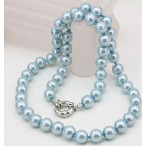 Light Sky Blue 8mm Shell Round Beads Simulated-pearl Necklace Fashion Women Statement Clavicle Chain Choker Jewelry 18inch B3217