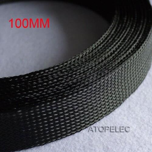 100MM Wide Braided PET Expandable Sleeving Cable Wire Sheath Black Color
