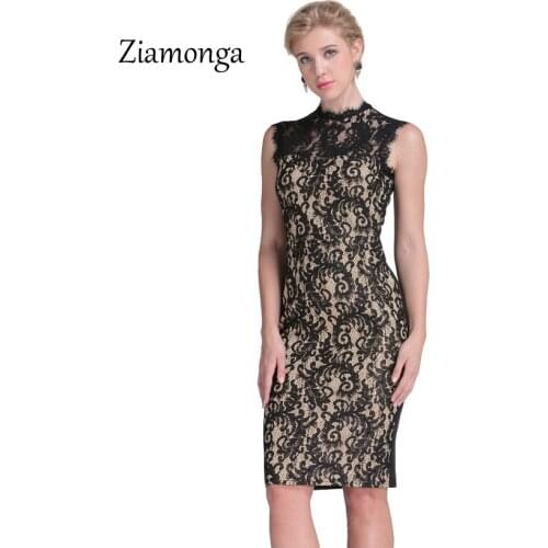 Ziamonga Sexy Party Dresses 2017 Black Red Embroidery Floral Celebrity Bodycon Bandage Dress Sleeveless Slim Hollow Lace Dress