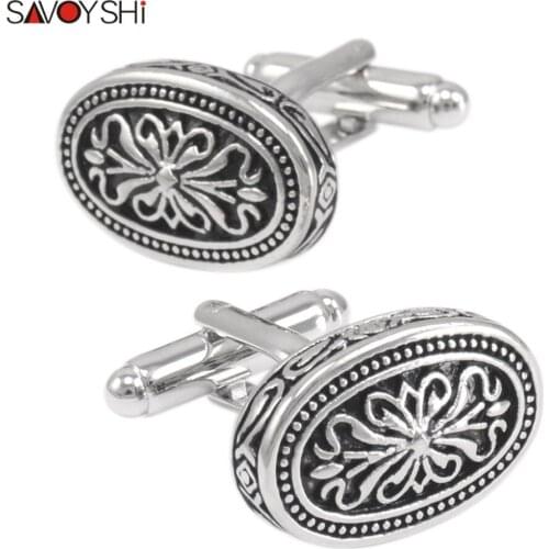 SAVOYSHI Vintage pattern Cufflinks for Mens Shirt Cuff buttons High quality Black Soft Enamel Cuff links Brand Free Carving Name