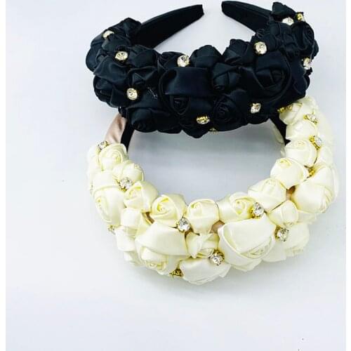 High Quality Baroque Full White Rose Flower Bridal Crown Tiara Rhinestones Coronal Sponge Headbands Bridal Hair Accessories