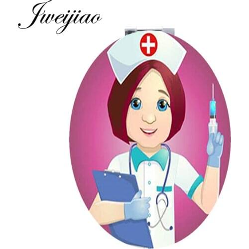 Youhaken Super Infirmiere Oval Double Sides Tools Mirrors Red Cross white clothe Gift fairy make up Purse mirror for Nurse SI01