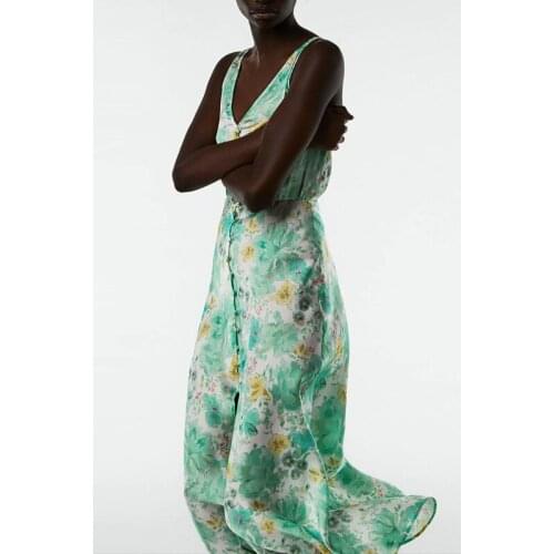 ZA Summer Women Camisole Dress Deep V-Neck Floral Printed Backless Dresses Lady Party Vestido Elegant Girl A-line Causal Outfits