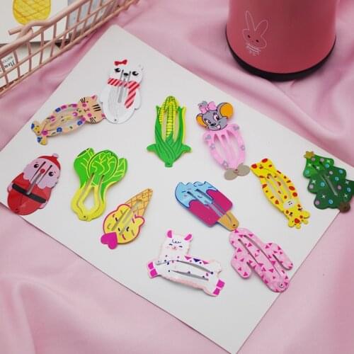 2PCS Coloured Baking Paint Printing Animals BB Clips Hairpins Girls Hair Accessories Children Headwear Baby Hair Clips Headdress