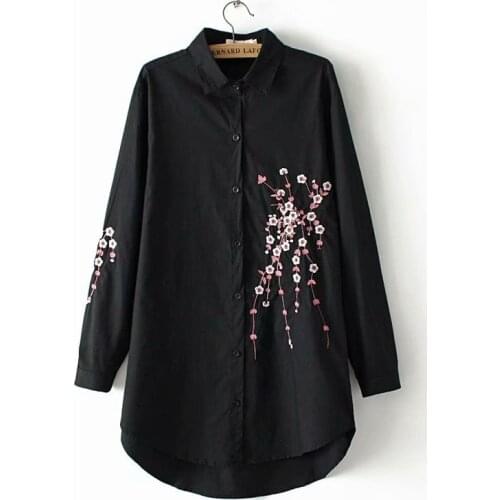 Plus size forl Embroidery cotton women shirts 2019 spring NEW casual ladies loose blouse female