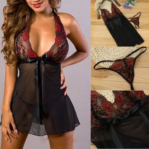 Women Sexy/Sissy Lace Lingerie Babydoll G-String Thong Underwear Nightwear (Plus Size)