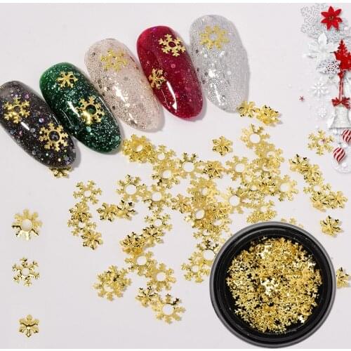 1 Box Golden Metal Snowflake Sequin 3D Nail Art Decorations Christmas Festival Style Slice Tips Manicure Design Accessories
