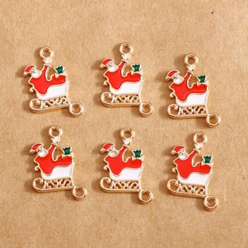 10pcs 13*20mm Enamel Christmas Santa Claus Charms for Jewelry Making Connector Pendants Bracelets Necklace Charms DIY Findings
