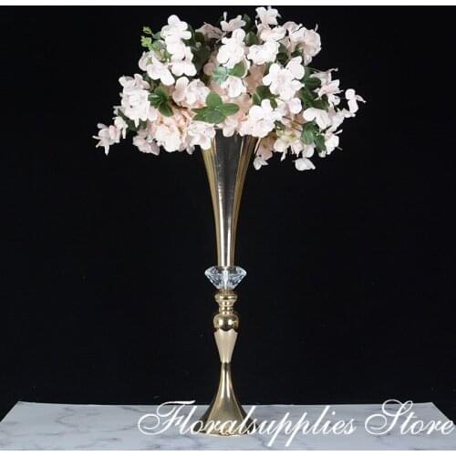 10PCS luxury flower vase wedding gold vases crystal wedding centerpiece table decoration trumpet event party supplies