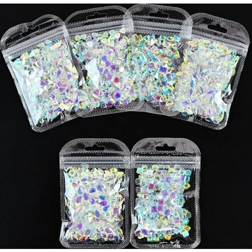 100pcs/pack Nail Art Rhinestones CRYSTAL AB Aurora Borealis Stars ,Heart,water drop Flat Back Manicure Loose Rhinestones HZD84