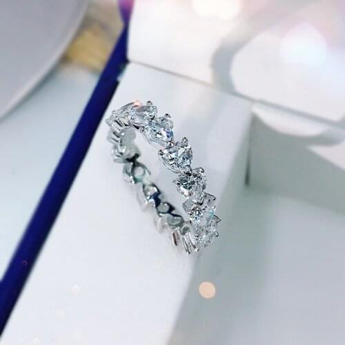 2021 Classic Luxury Real Solid 925 Sterling Silver Ring Heart Zircon Wedding Jewelry Rings Engagement For Women