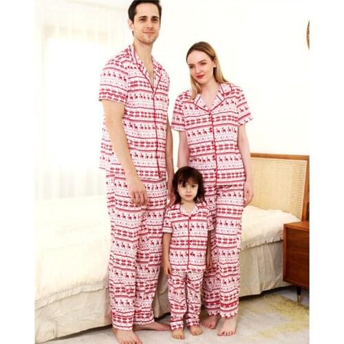 2021 Christmas Family Parent-child Set Printed Polyester Soft Two-piece Christmas Pajama Set Family Matching Red Fashion New