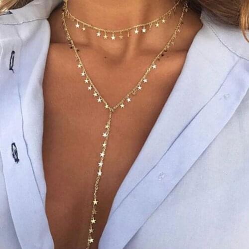 2021 High quality Y Shape charm women Long Necklace With tiny Star Chain Necklace for cute girl elegant delicate fashion jewelry