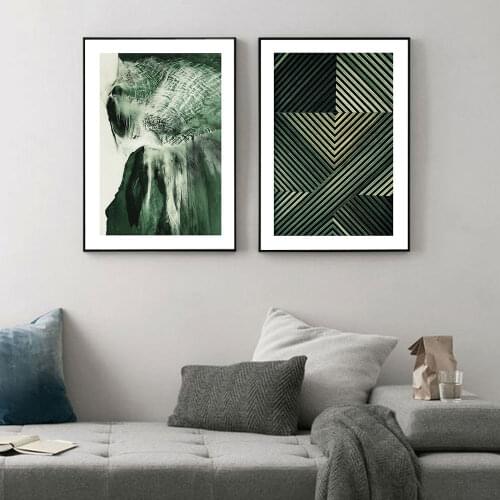 Abstract Landscape Poster and Prints Geometry Green Plants Painting on The Wall Decor for Living Room Unframed